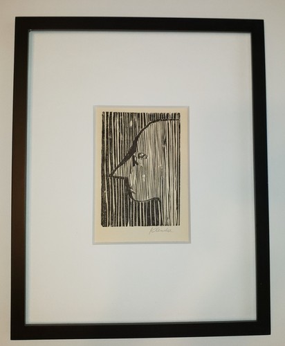 WERNER KLEMKE Original SIGNED Woodcut VINTAGE GERMAN MODERNISM Profile FRAMED