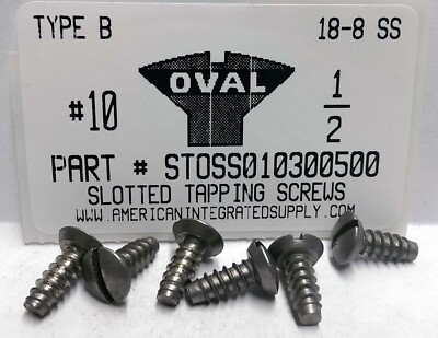 #10x1/2 Oval Head Slotted Tapping Screws Type B Stainless Steel (200)