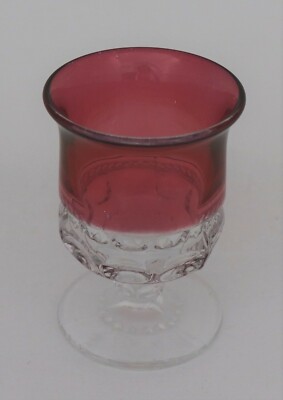 TIFFIN FRANCISCAN WINE FLARED TOP GLASS 3 3/4 THUMBPRINT RUBY RED FLASHED #133R1