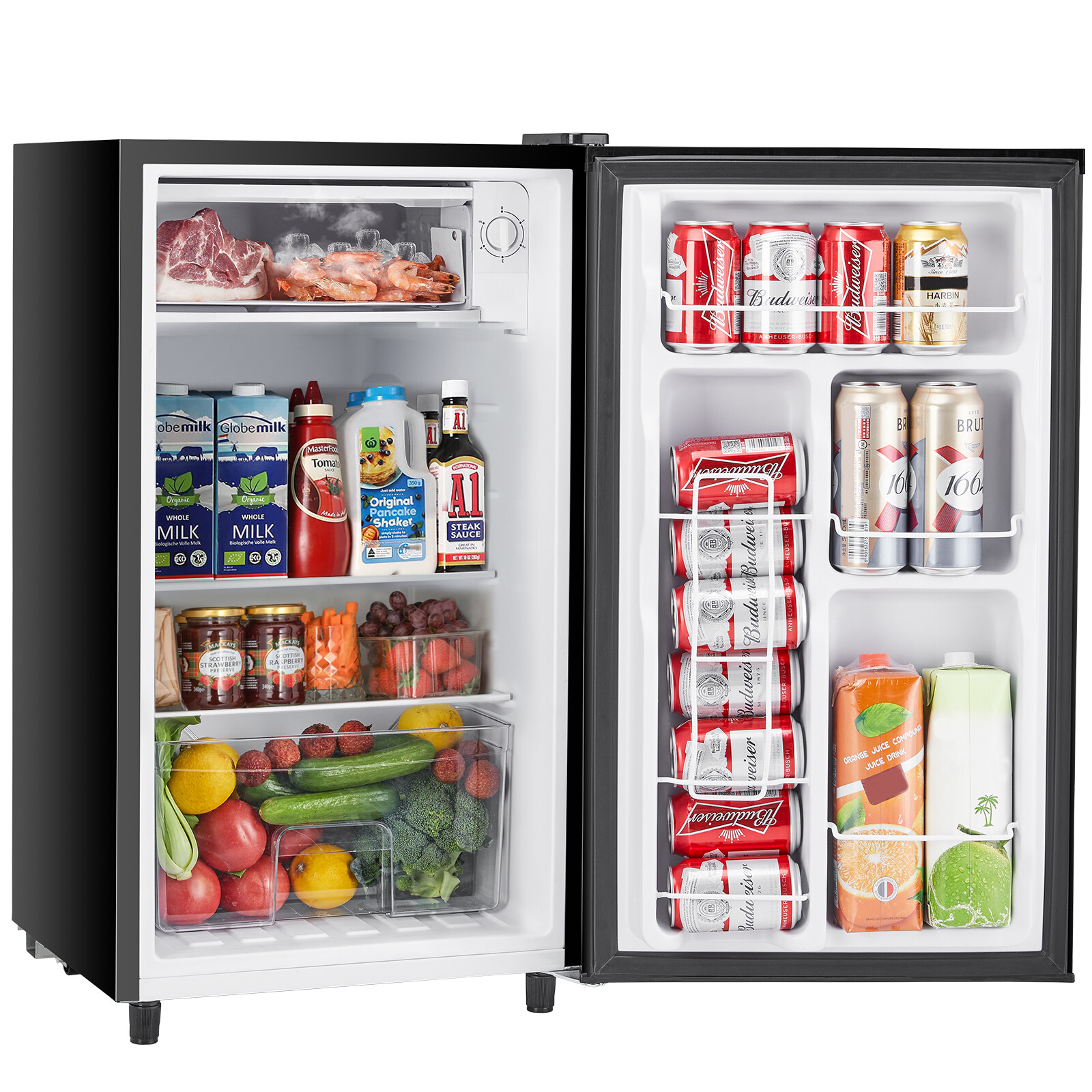 Compact 3.2 Cu.Ft Mini Fridge with Freezer, Single Door, Adjustable Thermostat