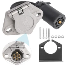 7-Way RV Blade to 7 Way round Pin Trailer Adapter Connector, Die-Cast Zinc with