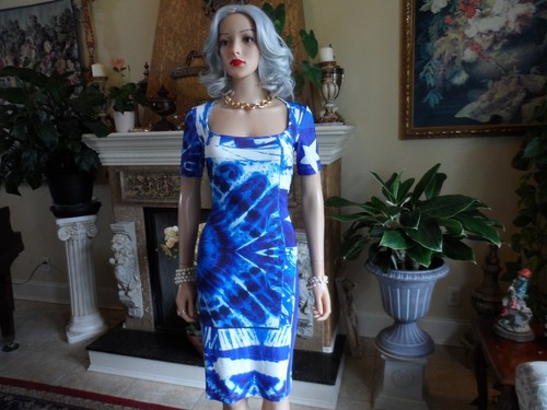 Vestido Vaina Just Cavalli Azul Claro-Blanco Estampado Archivo Talla IT 42-US 6 - Imagen 3 de 24