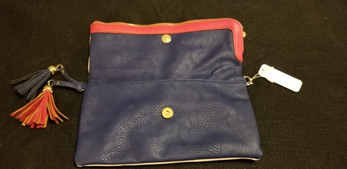 Fold Over Clutch/Handbag Purse. Red Ivory & Blue Adjustable Strap, Patriotic - Picture 3 of 5