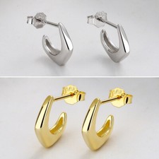 Halb Creolen Ohrstecker Fünfeck Sterling Silber 925 Damen Ohrringe