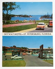 Skyway Motel Saint Petersburg FL Oversized Postcard Old Cars Split View c1950s