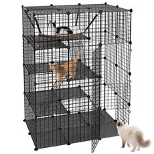4-Tier Indoor Cat Cage DIY Detachable Metal Catio Playpen with Hammock Black
