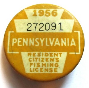 Pinback button - 1956 PENNSYLVANIA  - PA. Resident FISHING LICENSE pin badge
