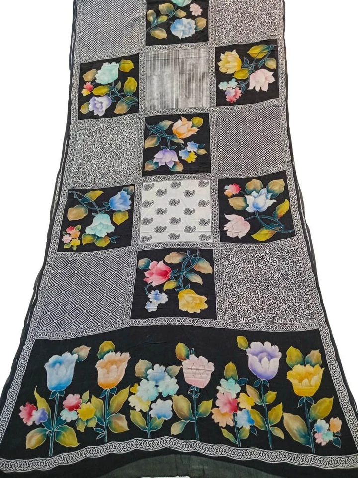 Чистый шелк сари индийский винтажный сари Georgette Chinon напечатано ткани PGS1766 - Изображение 4 из 4