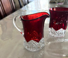 THREE EAPG RUBY RED FLASH GLASS creamer/pitcher and inital from the late 1800's — photo 7