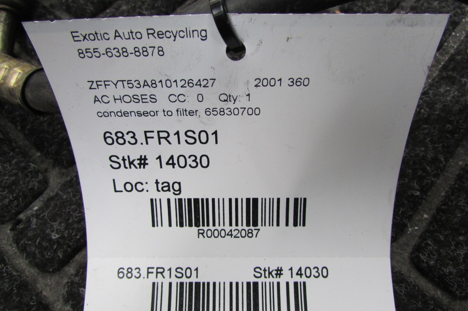 Ferrari 360 Condenser to Filter A/C Line, A/C Hose, P/N 65830700 