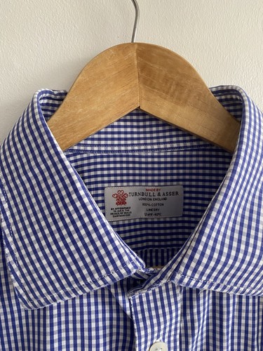 Turnbull & Asser Shirt Mens Large Blue White Gingham Check Long Sleeve - Picture 3 of 15
