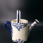MCHOGH SIGNED CERAMIC MINITURE WATERING CAN BLUE/WHITE 5''T X 5.75''W