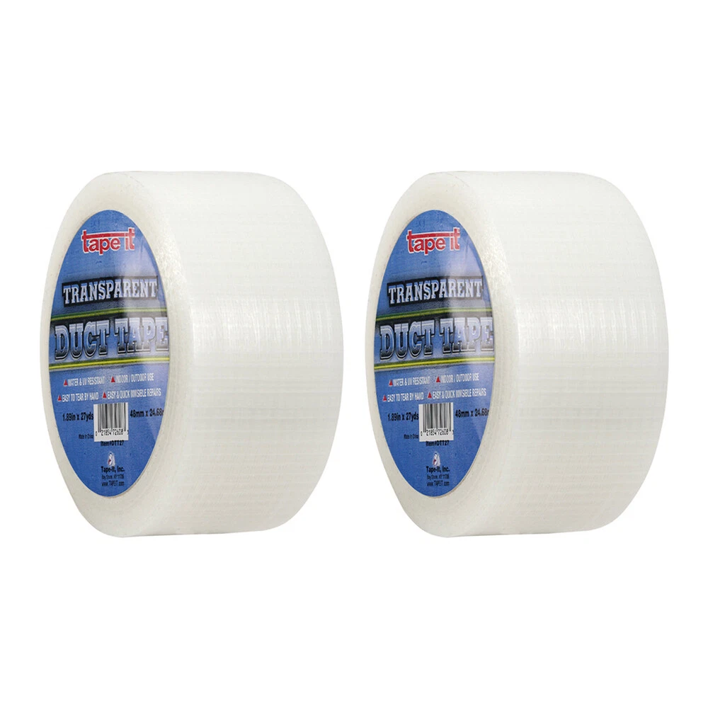 2 Clear Duct Tape Rolls 1.89 inch x 27 yds Sealing Boxes Transparent Water Resistant, White