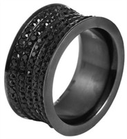 Damenring Ring Fingerring Edelstahl Schwarz Steinbesatz 1 Cm Breit RinggrößE: 62