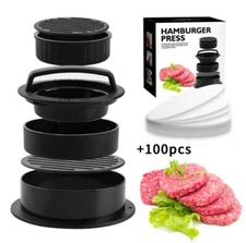 3-in-1 Burger Press Patty Maker – Stuffed Hamburger Press Kit + 100 Wax Papers
