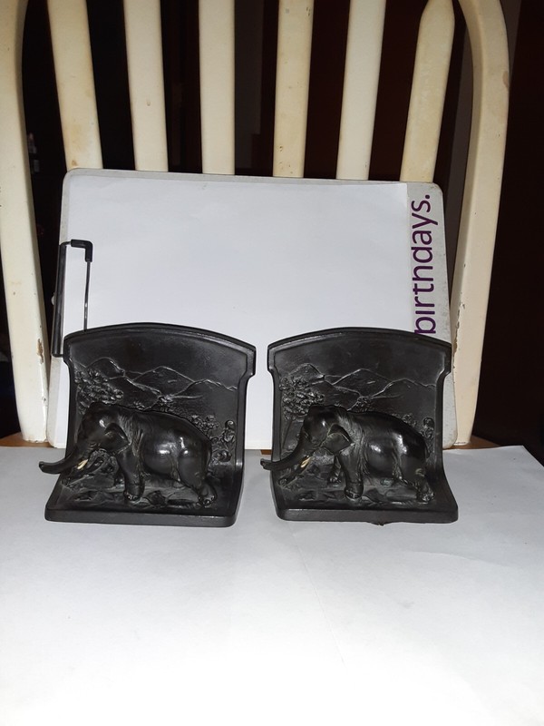 Antique VERY RARE 1923 Cast Metal bookends elephant made by LV ARONSON 