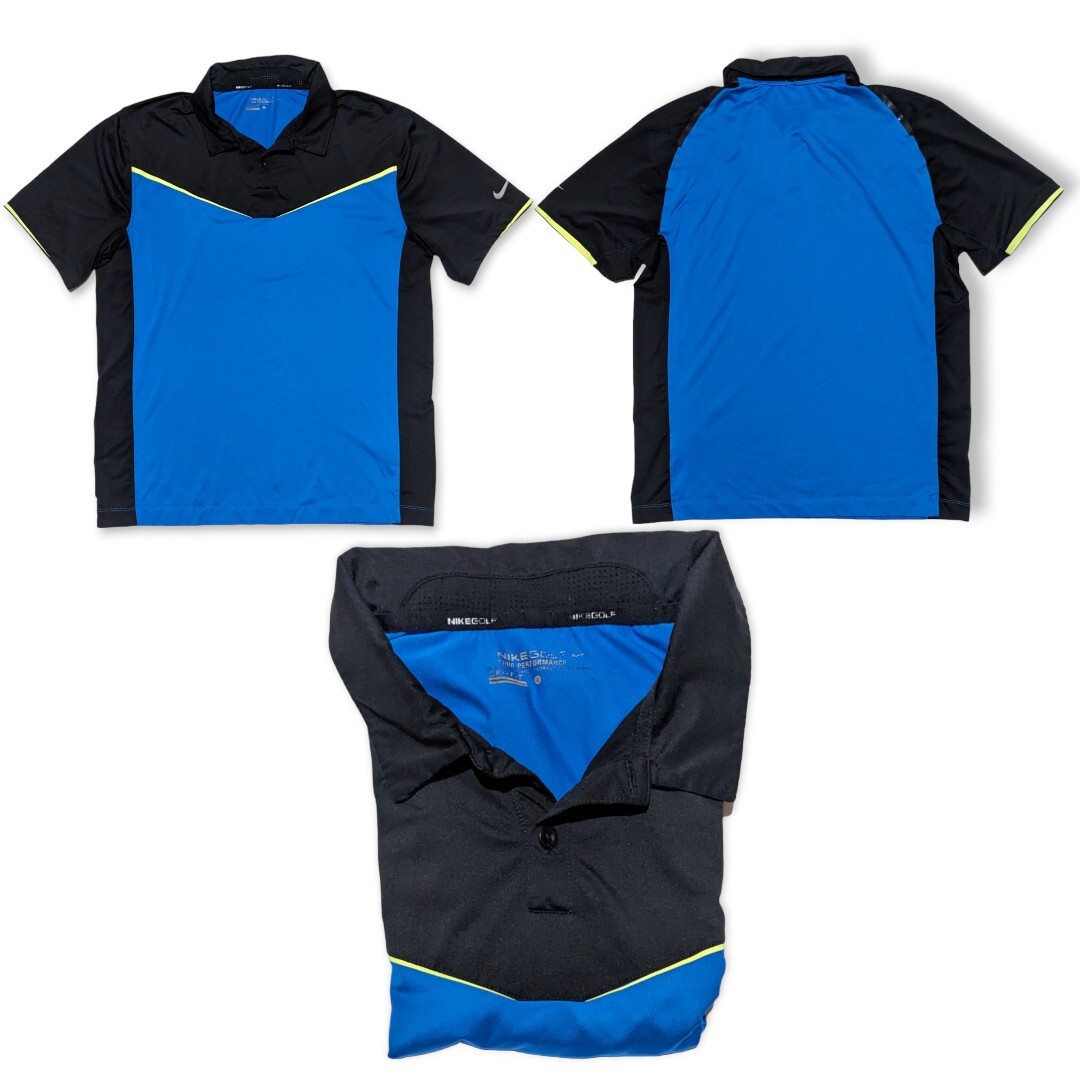 Nike Performance Polo Shirt Golf Dri Fit Mens L Short Sleeve Blue Black EUC