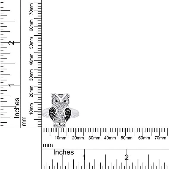 Anillo Búho 1/4ct Corte Redondo Blanco y Negro Diamante Real Plata de Ley 925 Foto 3 de 4