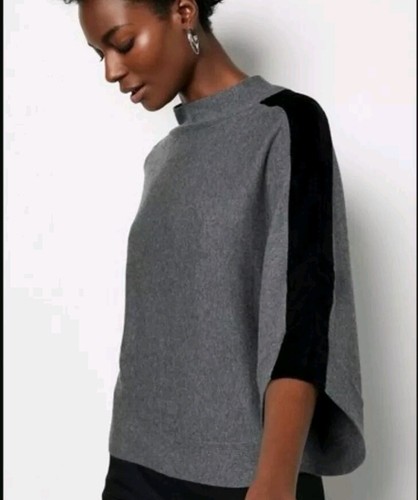 Karen Millen Sweater Gray Wool Viscose Bat Sleeves Black Strip Size Small - Picture 15 of 16