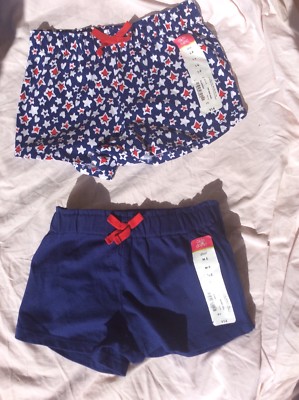 Girl's Okie Dokie American Easy Star Bow  Shorts Or Blue With Red Bow