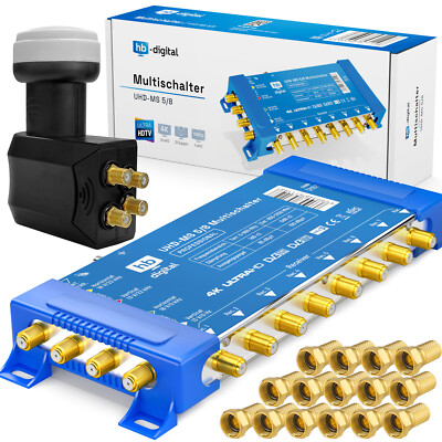 UHD-MS 5/8 Multischalter SET Switch SAT Verteiler + Smart Quattro LNB Full HDTV