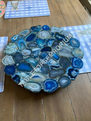 18'' Blue Agate Marble Top Coffee Center Table Precious Stone Hallway Decor E1264