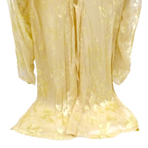 Vintage 70s Yellow Floral Burnout Sheer Robe Womens Large Hippie Glamour Kimono - Picture 5 of 14