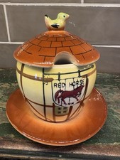 Vtg Rare Mcm Red Horse Inn Jam Pot Or Lidded Sugar Bowl /underplate English
