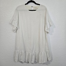 Urban Outfitters M White Ruffle Sleeve & Hem Mini Dress Linen Blend Bridal