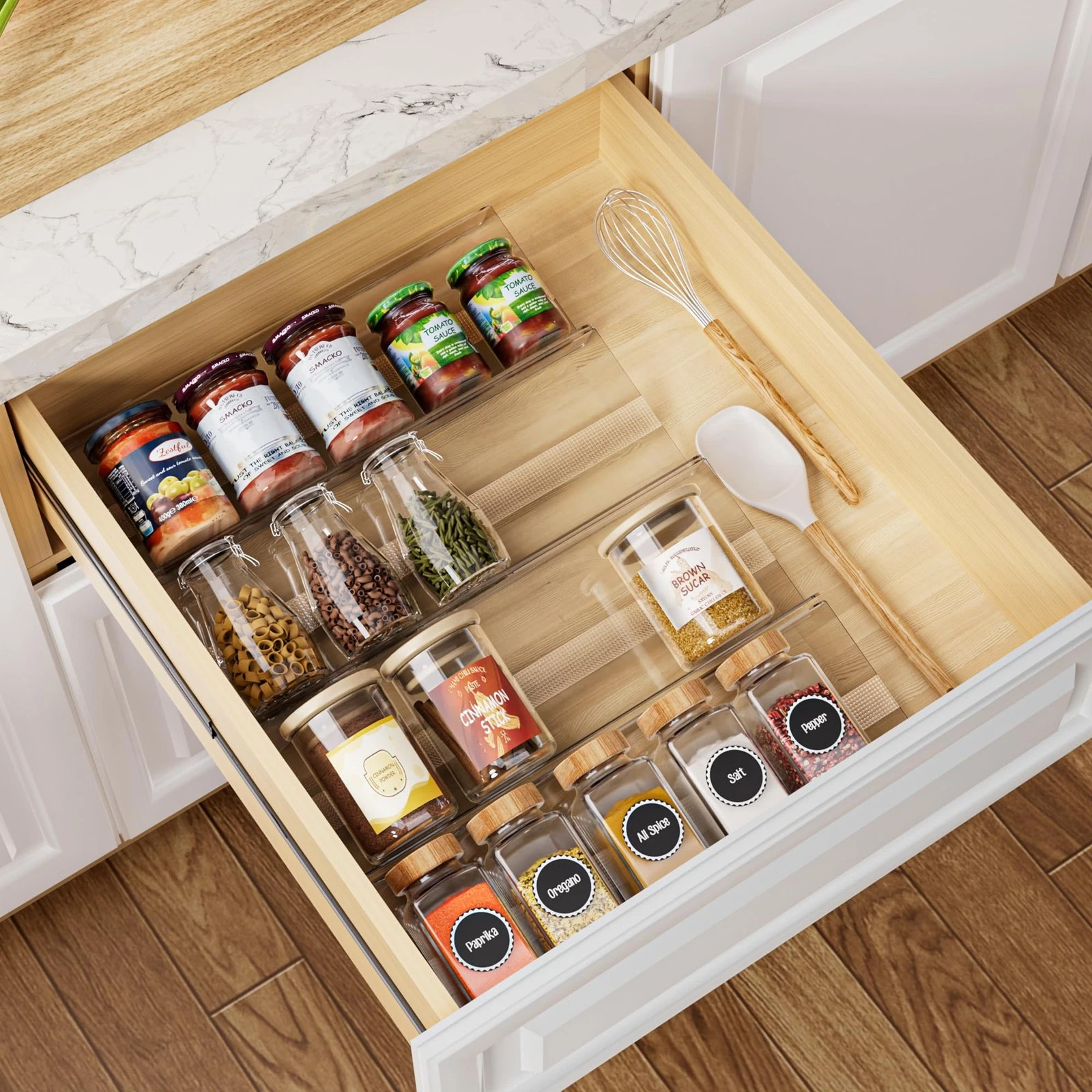 4-Pack Adjustable Spice Rack Organizer for Drawer, Expandable Seasoning Stora...