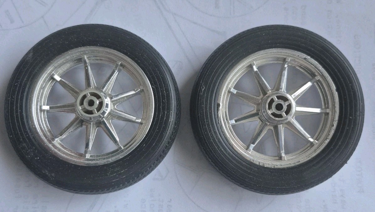 RC AIRPLANE (CAR?) WHEELS 3"X.5"  RUBBER-TIRES PLASTIC-WHEEL