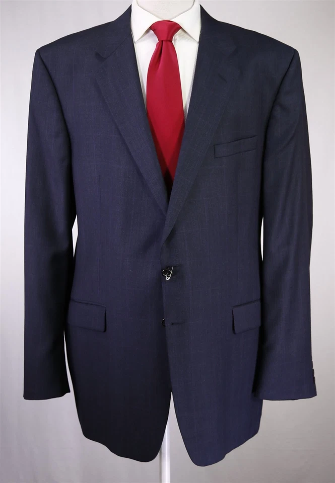 Шерстяной костюм Hickey Freeman серый сине-фиолетовый с окном 2-Btn 48L - Изображение 2 из 4