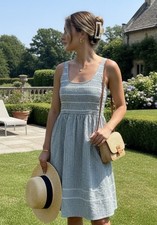 New Old Navy M seersucker striped nautical sundress coastal preppy old money