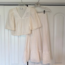 VTG 1970s Sears Contemporary Corner White Eyelet Two Piece Midi Skirt Crop Top