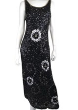 Vintage 1990s black sequin wiggle pencil evening party maxi dress Gown UK 10