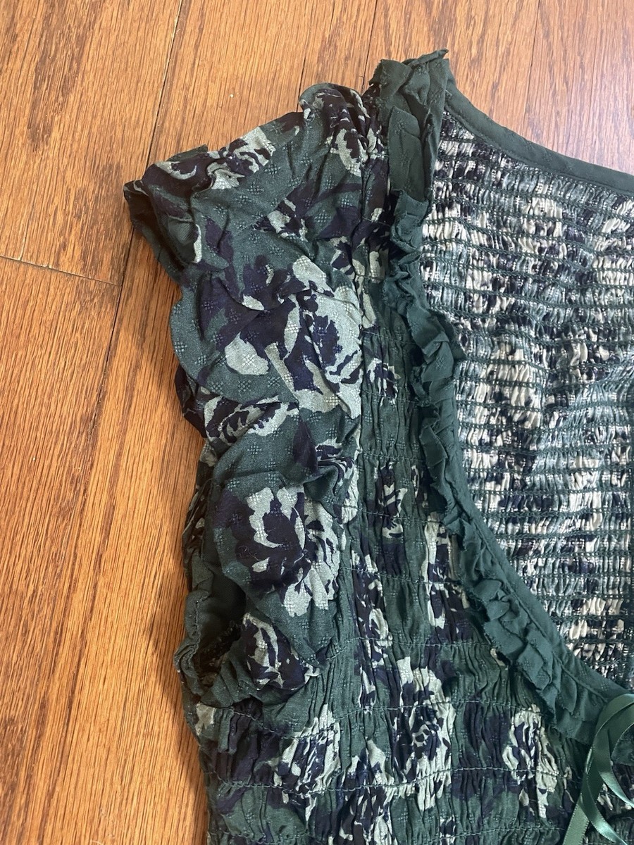 Free People Mckenna Dobby Smocked Midi Dress Green Floral size S | eBay