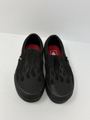 Vans Shoes Kids 11 NEW Classic Slip On Black Flame Fire Canvas Low Top Sneaker