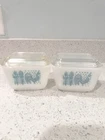 Vintage Lot of 2 Pyrex Amish Butterprint Refrigerator Dish 501 w/ Lids Aqua