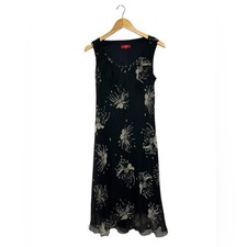 Vintage Floral Black Maxi Dress | Ruffle Hem | Sleeveless | Womens Size 10
