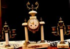 White Marble & Gilt Metal French-Style Mantel Clock + Candelabras, Key Wind — photo 1
