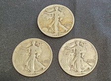  LOT OF 3 Walking Liberty Half Dollar, 90 Silver, Phil., 1942  1943 NICE 