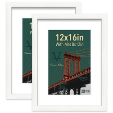 VCK 12x16 Picture Frame Set of 2 - White, Matted to 8x12 or 12x16 without Mat