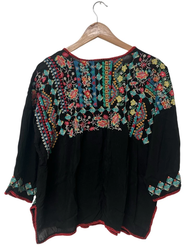 Blusa Top Johnny Was Tamryn Bordada S Arte Popular Boho Casa Campesina Gitana Foto 3 de 4