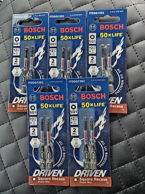 5 - 2 Packs Of BOSCH 50X Life SQ1 Square Recess Power Bits ITDSQ1202