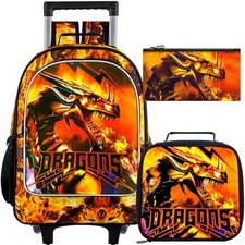 3Pcs Dragon Rolling Backpack for Boys, Kids School Backpacks Dragon Orange01