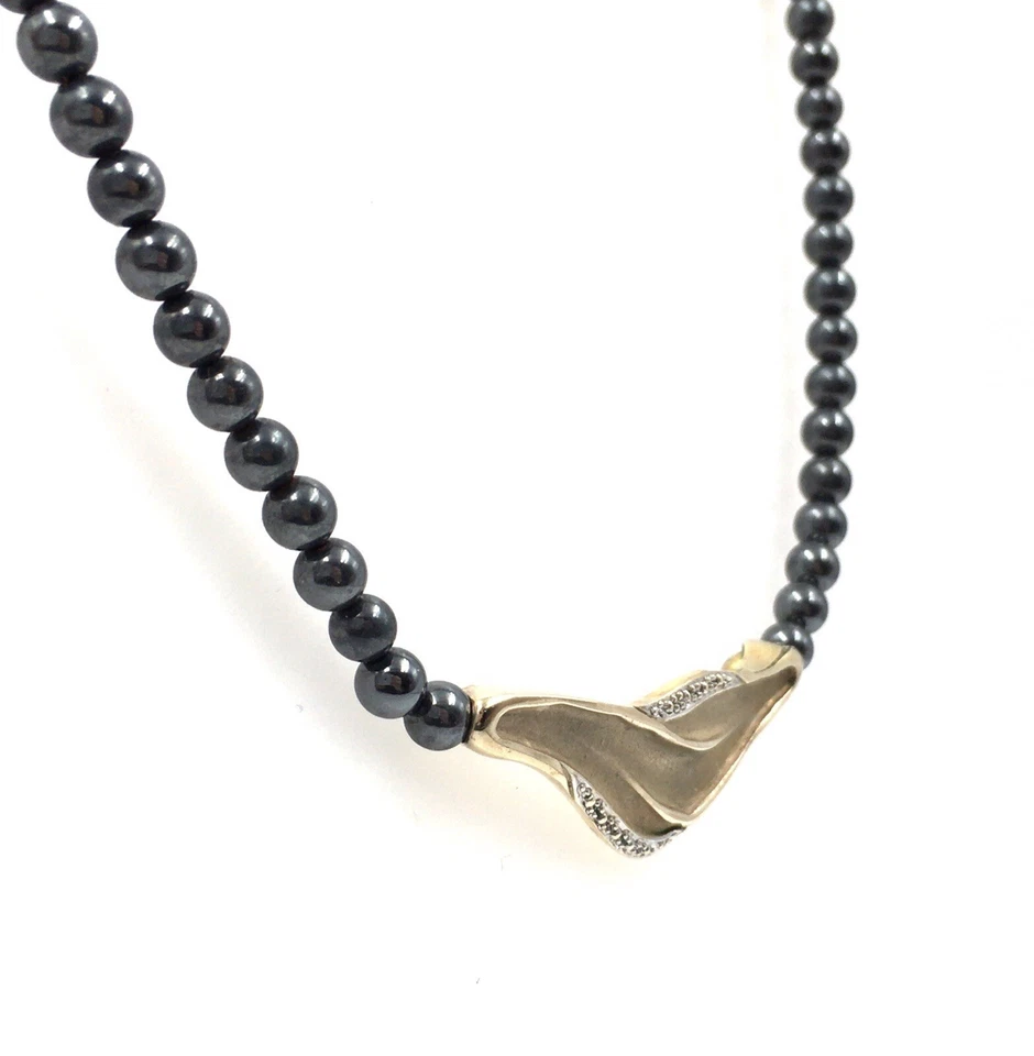 Collana di perle di ematite 43 cm in argento 925 placcato oro da donna gioiello - Immagine 4 di 4