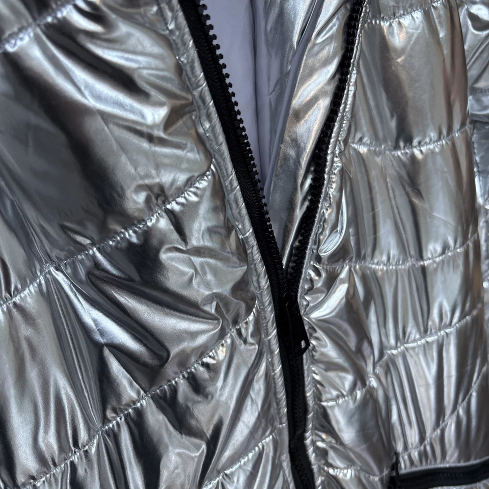 Traje de esquí para mujer M brillante plateado cremallera con capucha de piel Foto 4 de 4