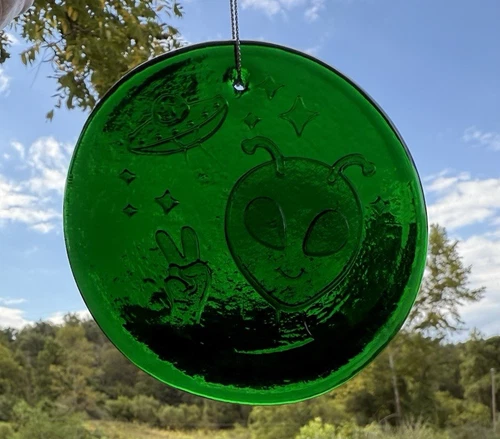 Blenko Glass Suncatcher - Alien - Malachite