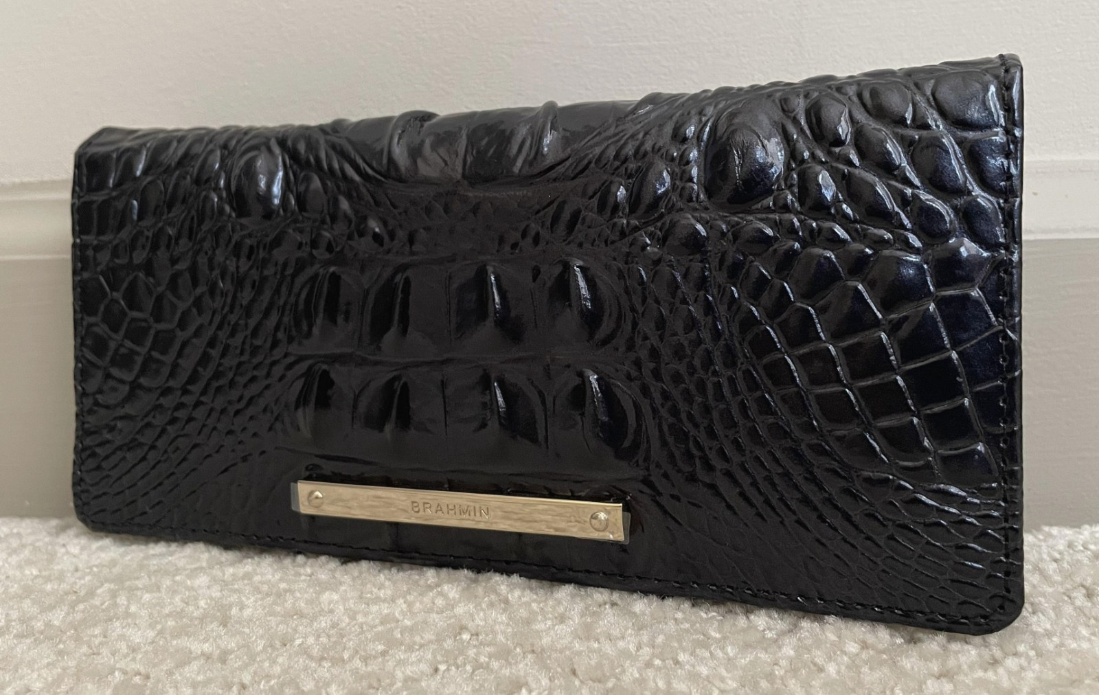 Brahmin Melbourne ADY Slim Bifold Wallet NIGHTFALL OMBRE Black Charcoal Gray NWT