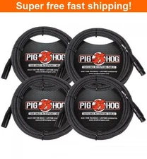 New - 4 Pack Pig Hog PHM30BKW BLACK & WHITE WOVEN MIC CABLE, 30FT XLR